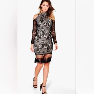Boohoo Gigi Lace Bodycon Dress with Tassels